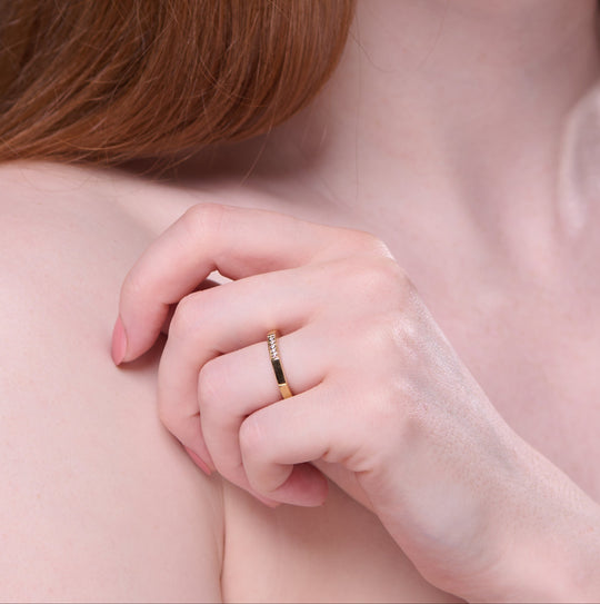 NAIMA hexagon baguette stackable band ring partly set with round stones for women style by NIAMA Jewellery Australia in 18K Gold Vermeil