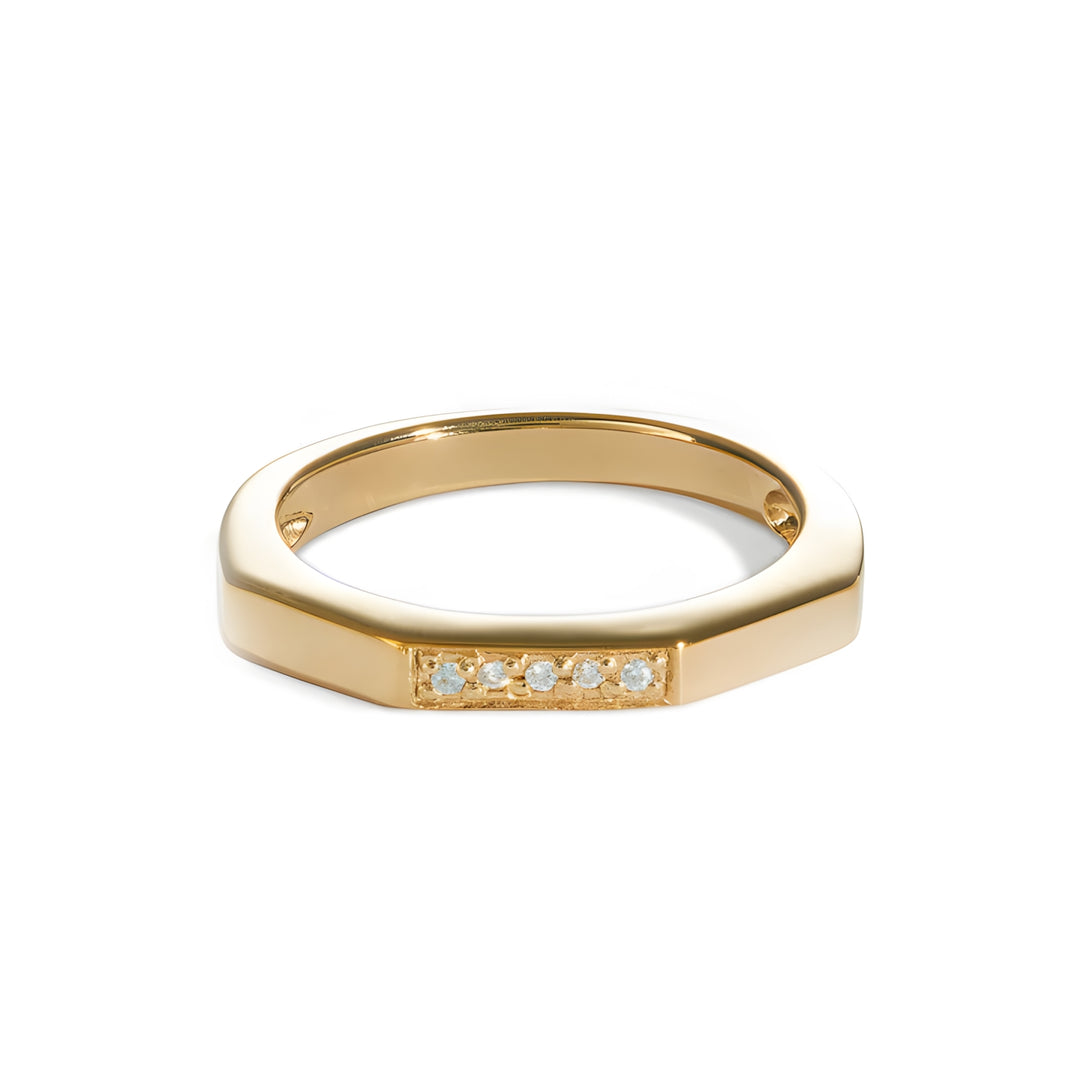 Solid bar baguette hexagon stackable band ring design partly set with round stones for men and women NAIMA Jewellery Australia in 18 Yellow Gold Vermeil