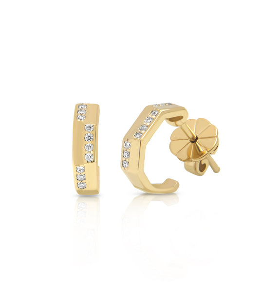 NAIMA hexagon small medium hoop earrings with stones and flower backs in 18K Gold Vermeil