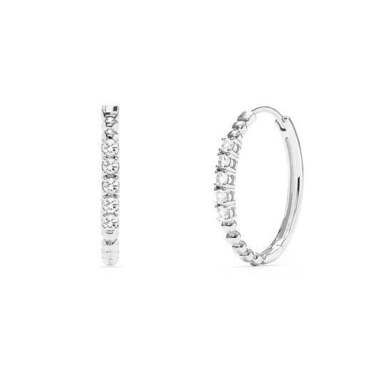 NAIMA huggie hoop earrings with stones and bead in Sterling Silver 925 for stacking 