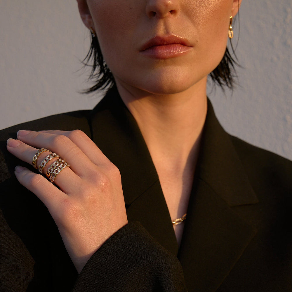 solid gold cuban curb chain stacking and layering band ring design for men and women by NAIMA Jewellery Australia