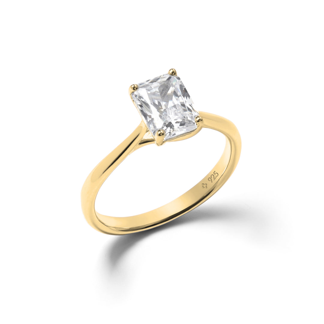 Emerald cut single stone solitaire promise ring in 18K yellow gold vermeil, ideal gift for women
