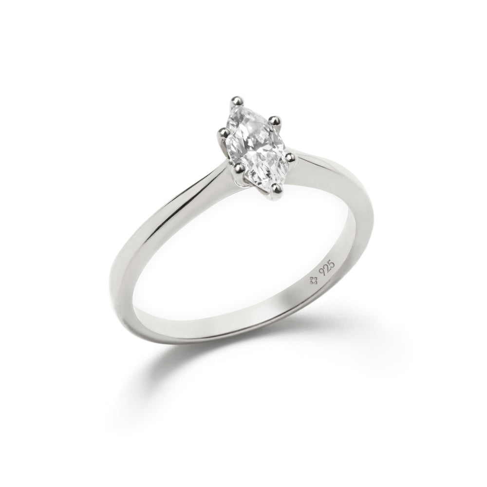 NAIMA marquise solitaire ring 6 claws plain shank, in sterling silver jewellery gift for women