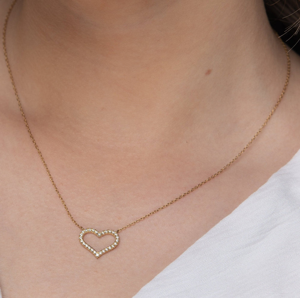 gold open heart pendant chain necklace with stones gift for girl by NAIMA Jewellery
