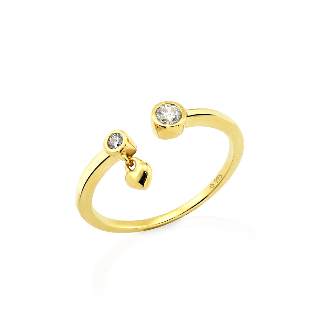 NAIMA open ring with stones and dangle heart stackable band for her in 18K Gold vermeil