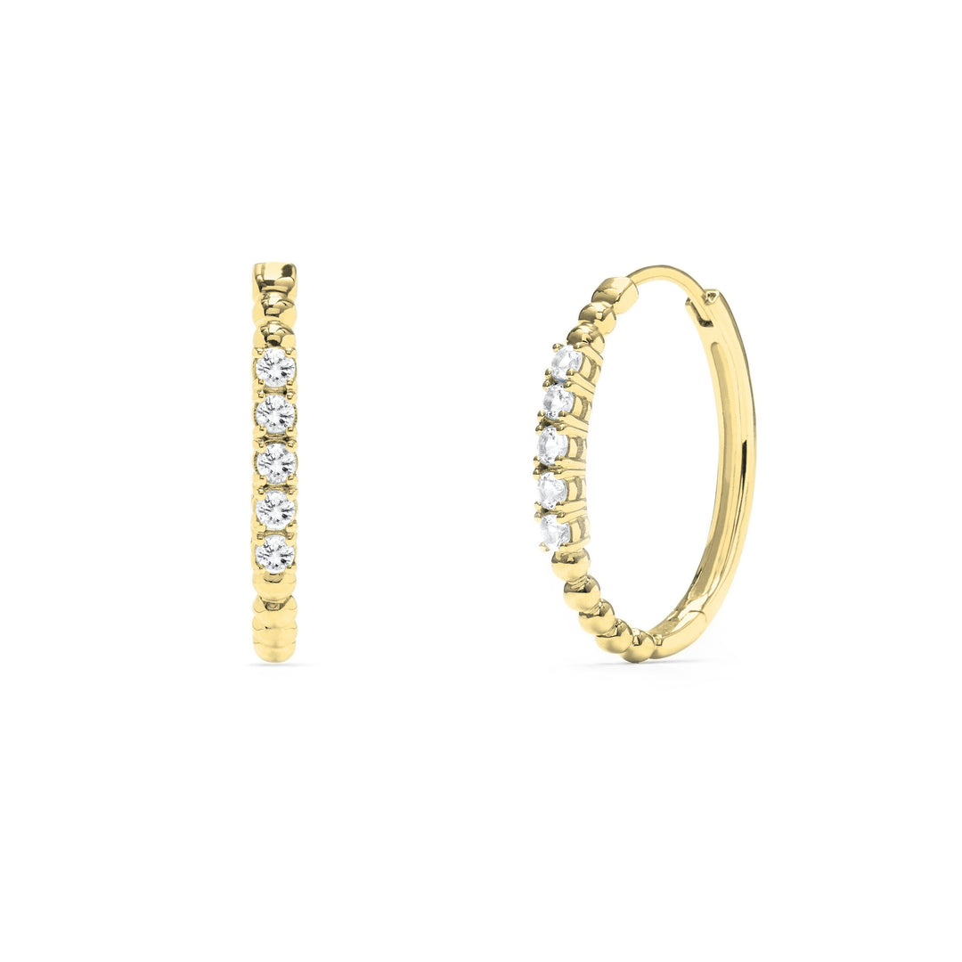 NAIMA oval beaded hoop huggie earrings with stones daily comfort stackable in 18K yellow gold vermeil