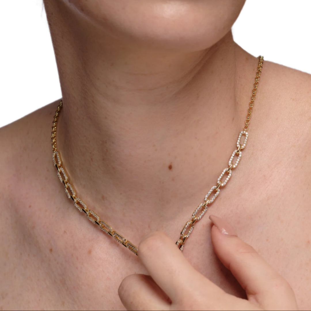 NAIMA gold paperclip chain necklace with stones for women