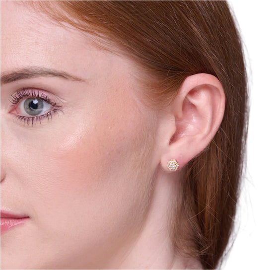 NAIMA pave hexagon stud earrings with stones stackable style for men and women