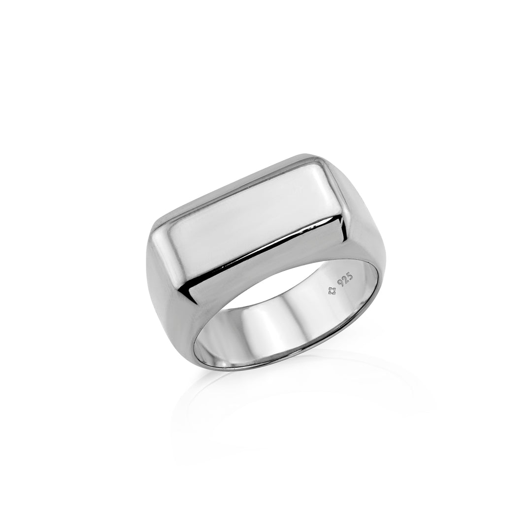 NAIMA plain solid engravable sterling silver long rectangle signet ring for men and women