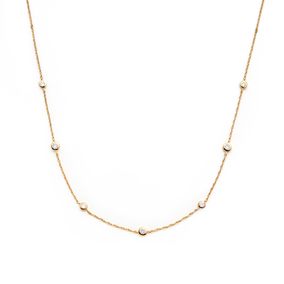 NAIMA round stone station chain necklace for layering for women gift in 18K yellow gold vermeil