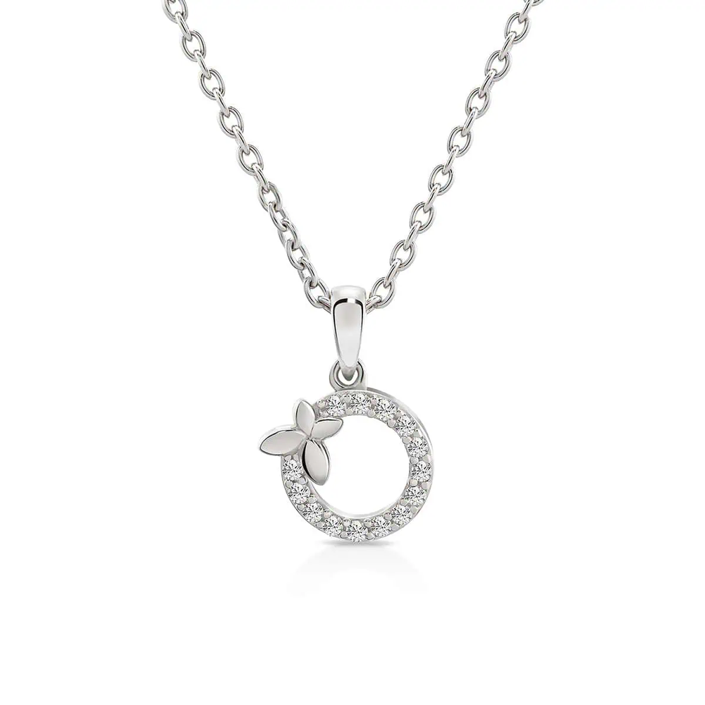 sterling silver 925 circle pendant with butterfly for her birthday chain necklace