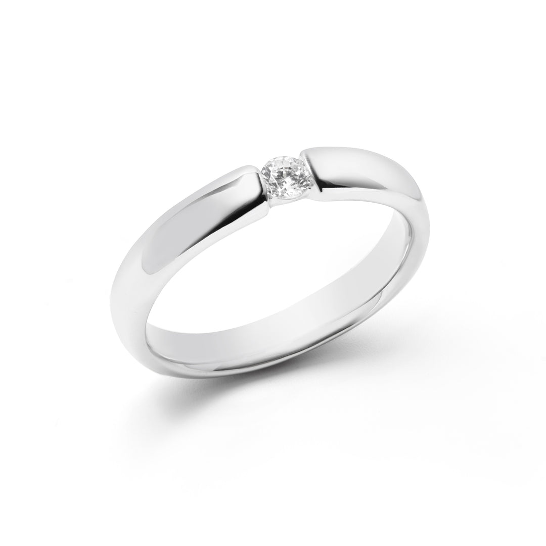 pure sterling silver wedding comfort band couple promise ring with single stone for men and women by NAIMA Jewellery