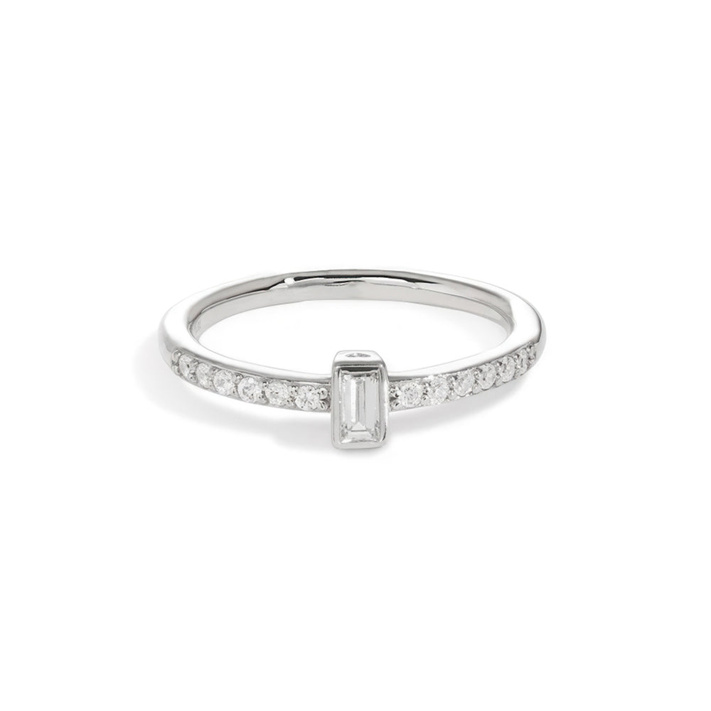 Solid Sterling Silver 925 Emerald cut solitaire single stone ring design with bezel setting by NAIMA Jewellery Australia