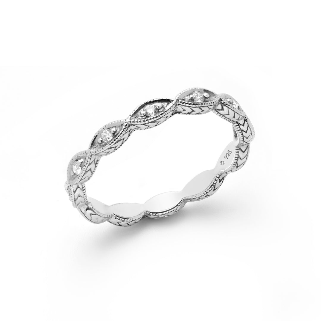 solid sterling silver 925 marquise Olive leaf eternity stackable band ring design 2025 with stones