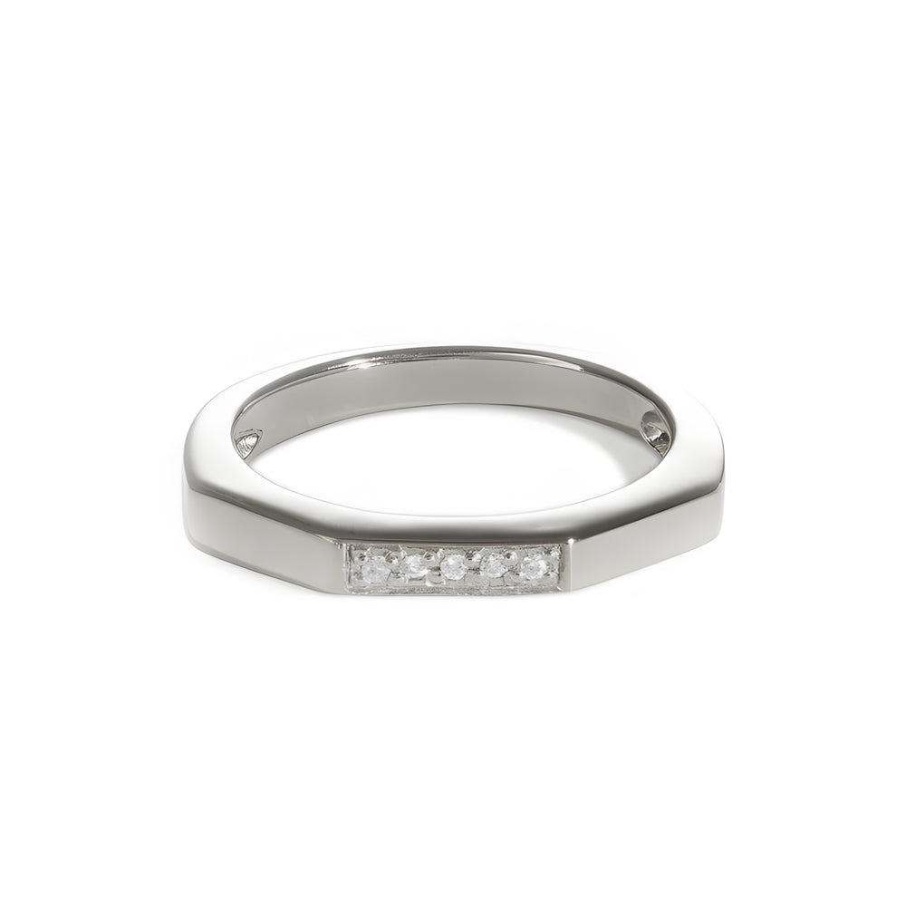 Solid pure sterling silver 925 bar hexagon baguette stackable band ring design partly set with round stones for men and women by NAIMA Jewellery Australia