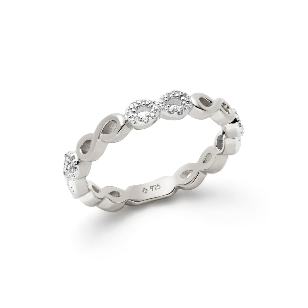infinity eternity band stackable ring for women in pure sterling silver 925 with white stones by NAIMA Jewellery Australia