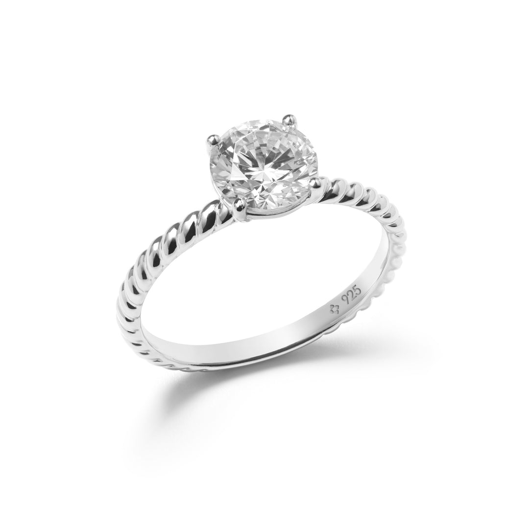 NAIMA Silver round rope solitaire promise ring 4 claw set for women