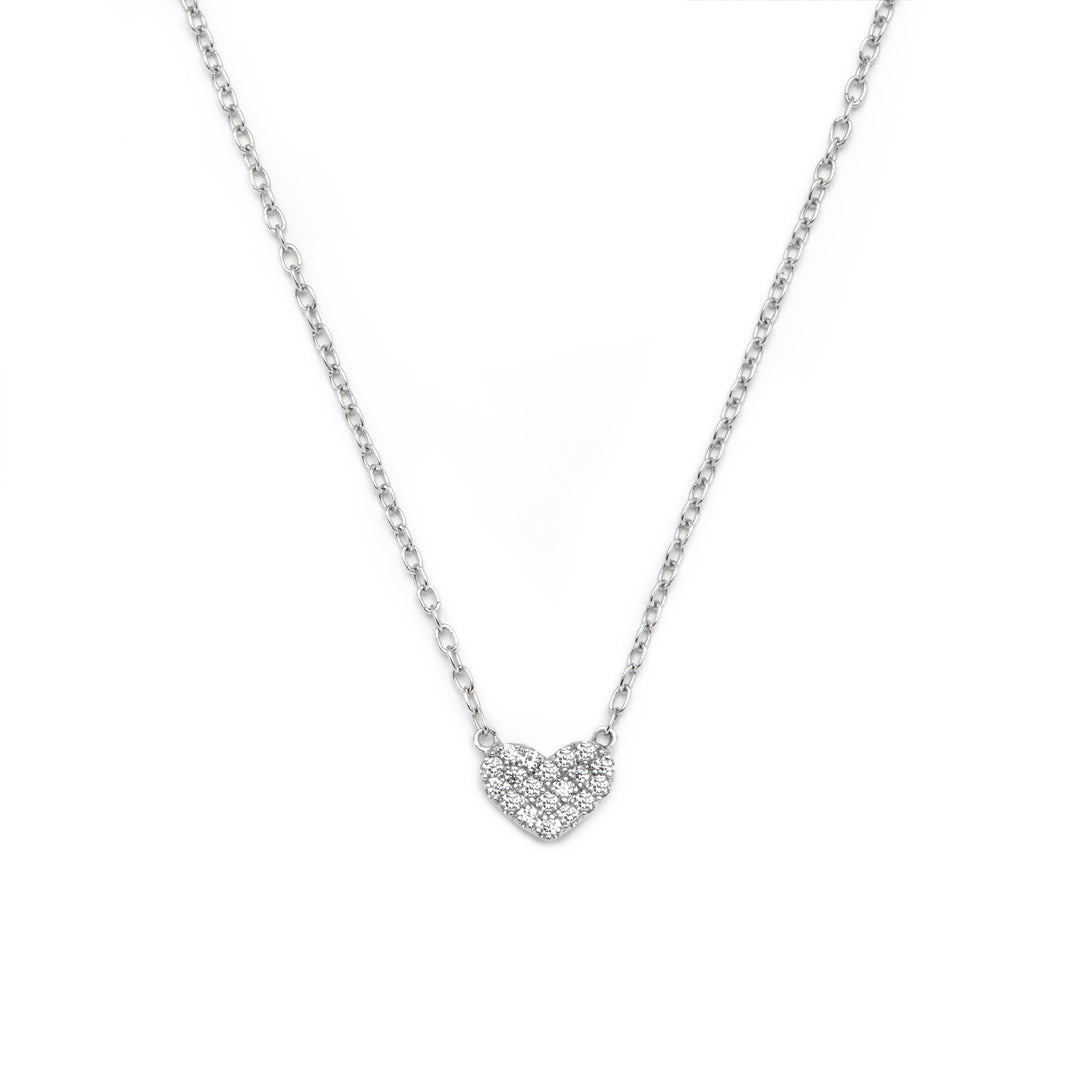 NAIMA small pave love heart pendant with stones and chain in Sterling Silver for layering ideal gift