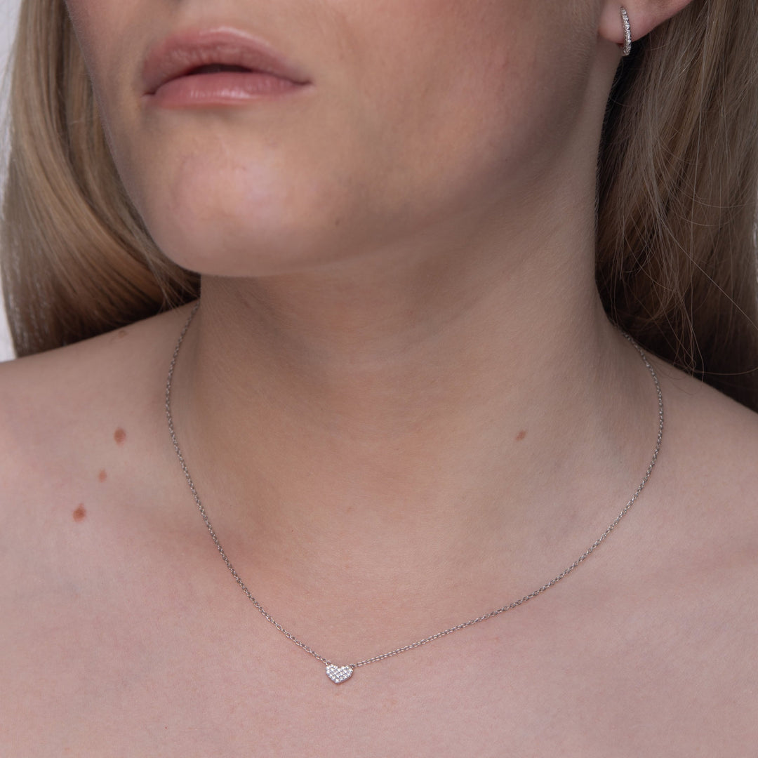 NAIMA small petite pave heart pendant with stones and chain for her birthday in Sterling Silver 