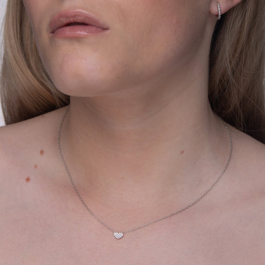 NAIMA small petite pave heart pendant with stones and chain for her birthday in Sterling Silver 