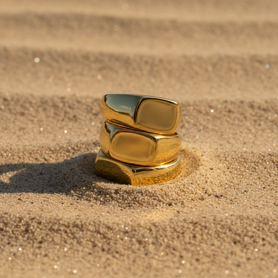 Gold Rectangle Signet Ring solid plain