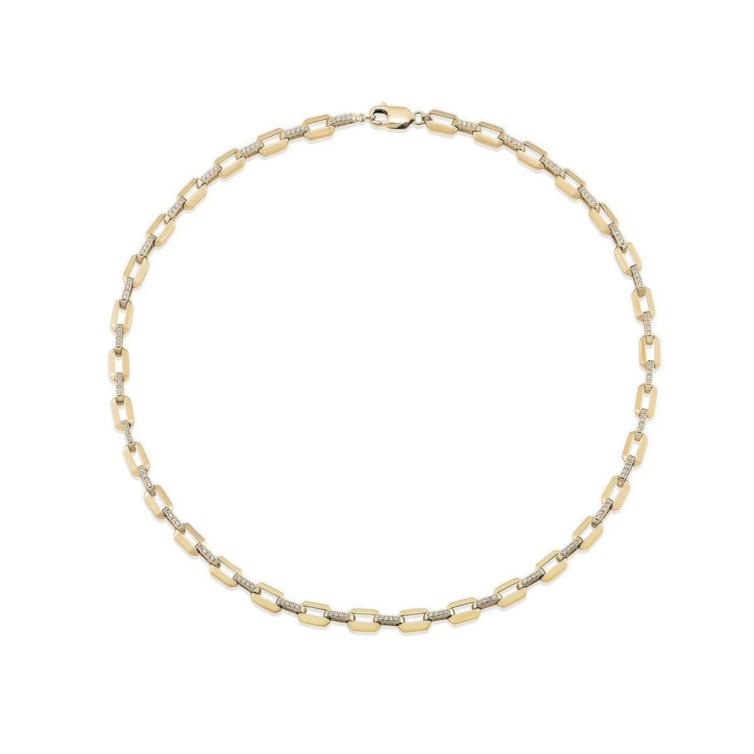 NAIMA solid Beveled Square chain necklace with CZ stones best gift for women 18K Yellow Gold Vermeil