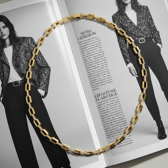 Paper clips gold chain with pave stones solid in gold 