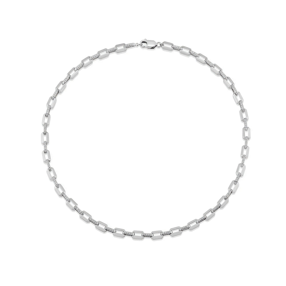 NAIMA solid Beveled Square chain necklace with stones in Sterling Silver 925 for women