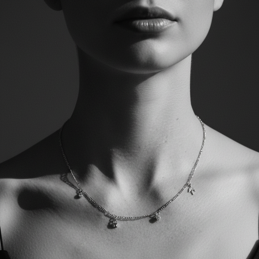 Charms necklace with figaro chain in Silver