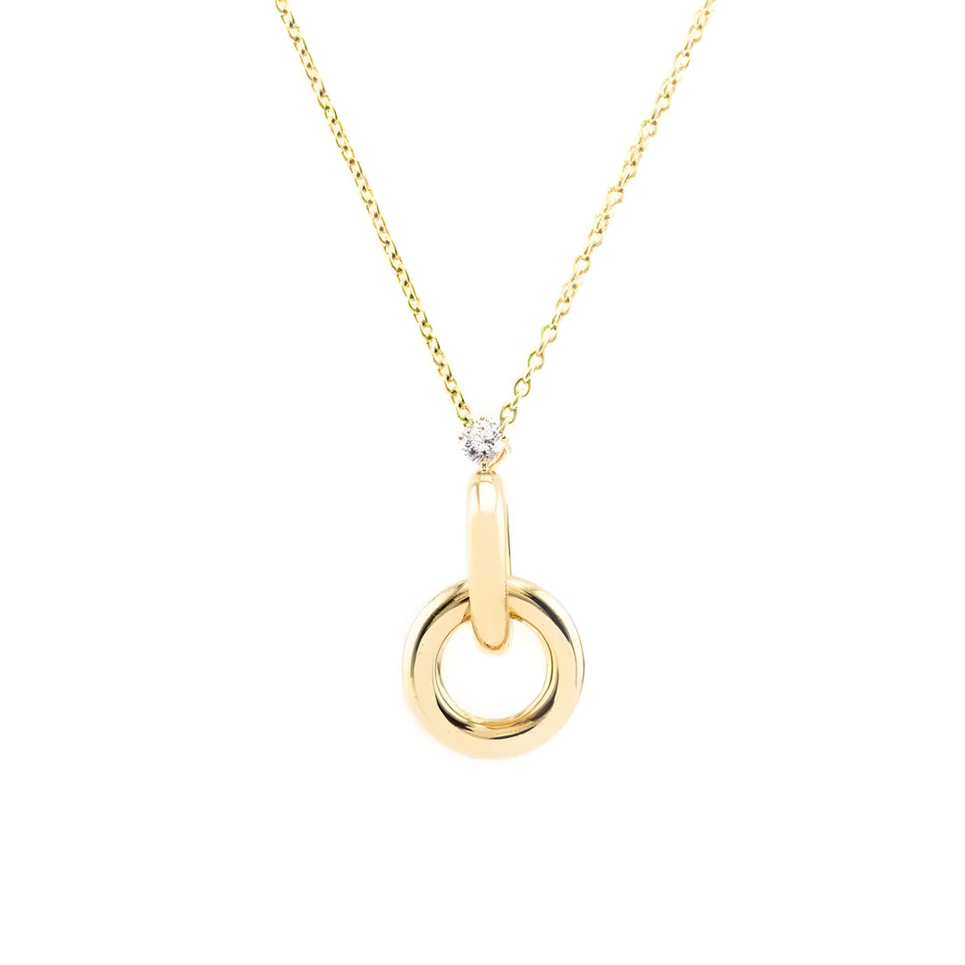 NAIMA solid double circle interlocking pendant with a stone and chain for layering perfect gift for her and him in 18K Gold Vermeil