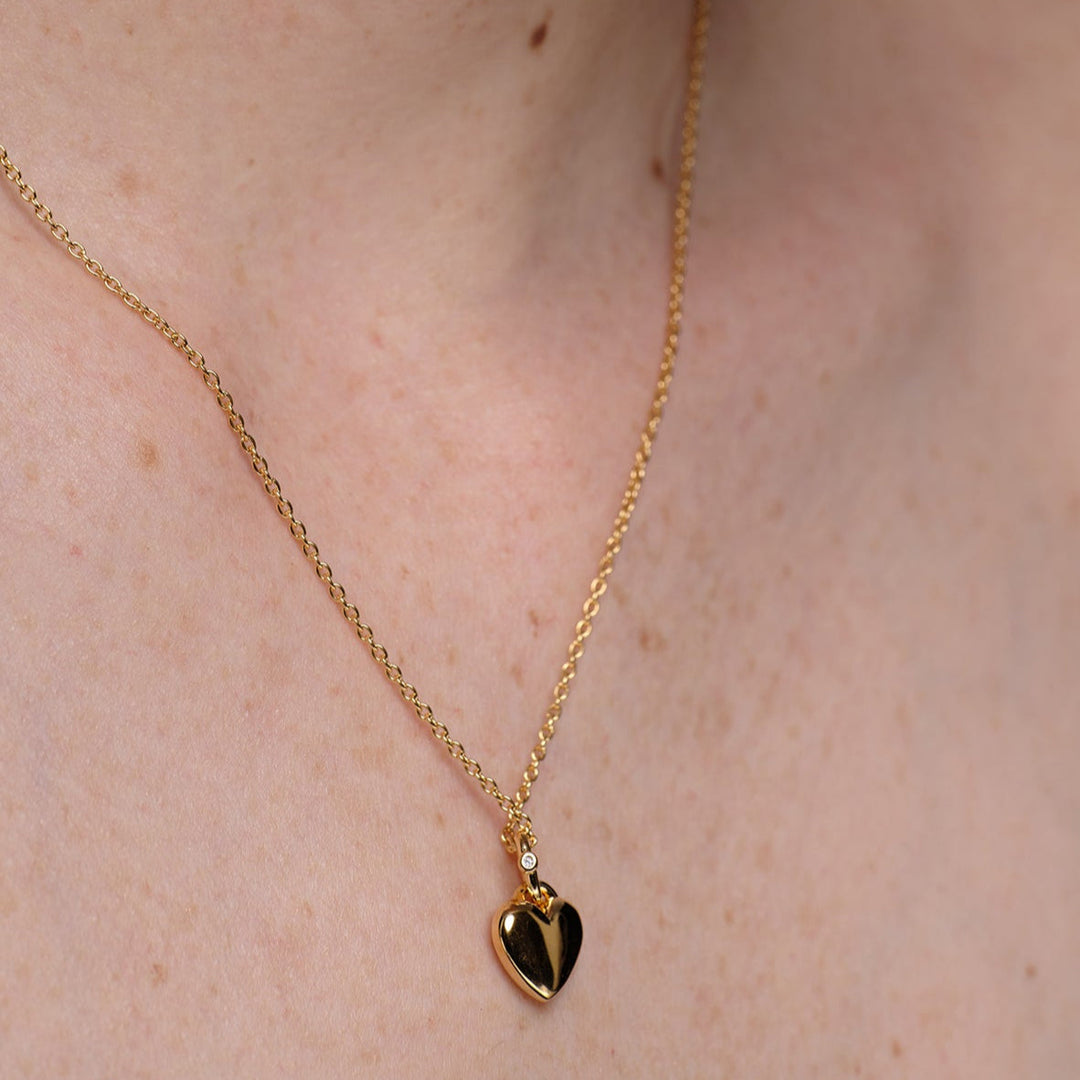 NAIMA solid engravable plain puffy heart necklace with hidden stone on bail back 18K gold vermeil