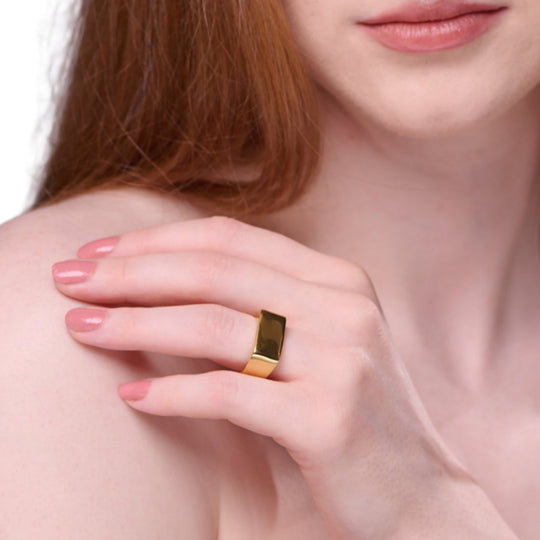 NAIMA solid engravable rectangular bold. signet ring for him and her for personalisation in 18K Gold Vermeil