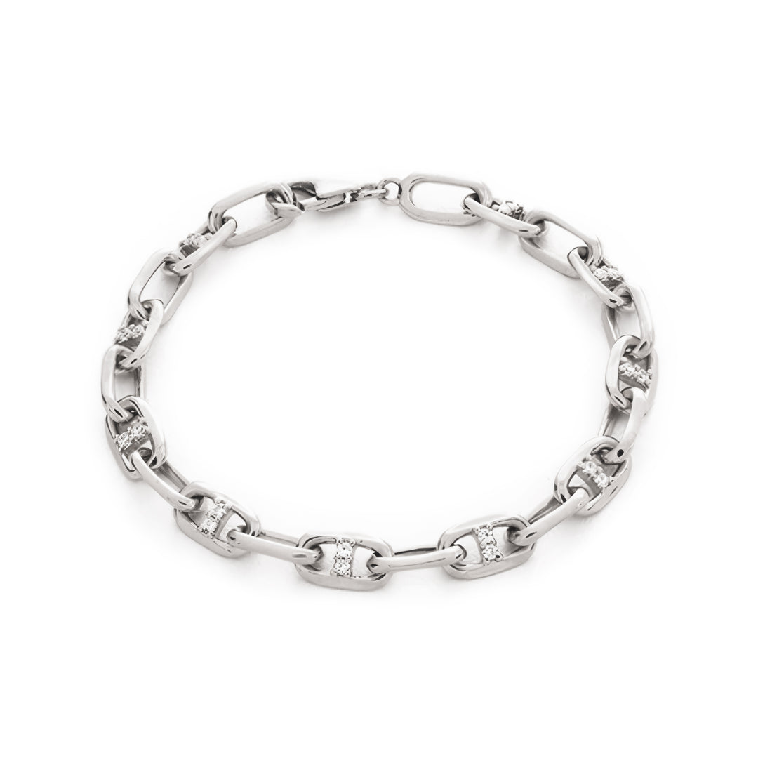 NAIMA solid sterling silver D links chain bracelet with stones for him and her