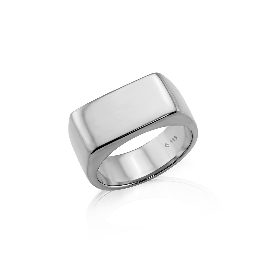 NAIMA solid sterling silver bold rectangular engravable signet style ring for men and women