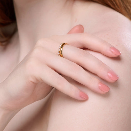 NAIMA stackable open double split band ring with stones in 18K Gold Vermeil designed for women