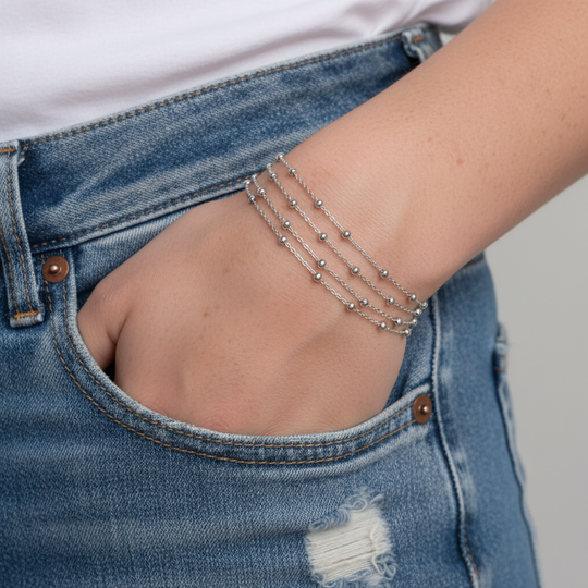 Ball chain bracelet stacks in Sterling Silver 