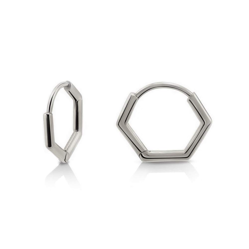 NAIMA sterling silver hexagon hoop huggie earrings plain high polished for men and women