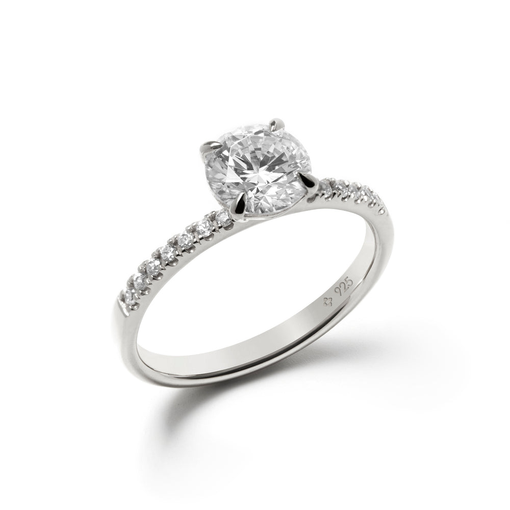 NAIMA solid sterling silver single stone round solitaire promise ring 4 claw set with stones shoulders