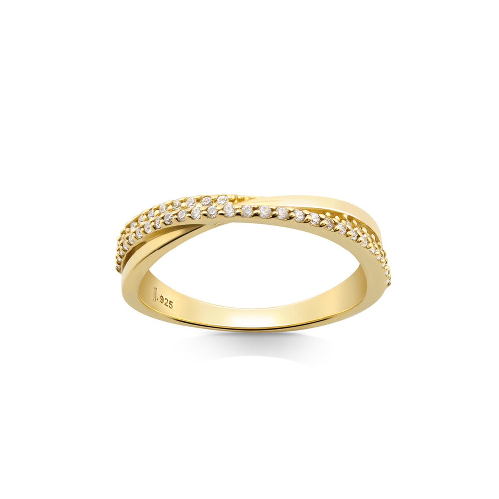NAIMA three band crossover ring with stones in 18K Yellow Gold Vermeil for men and women