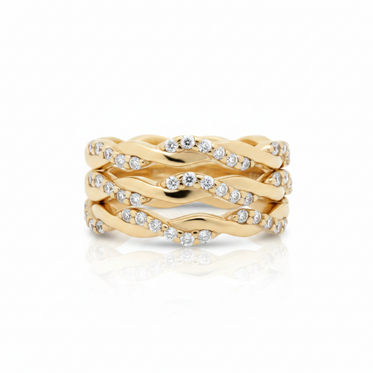 twisted vine band rings in gold stacked