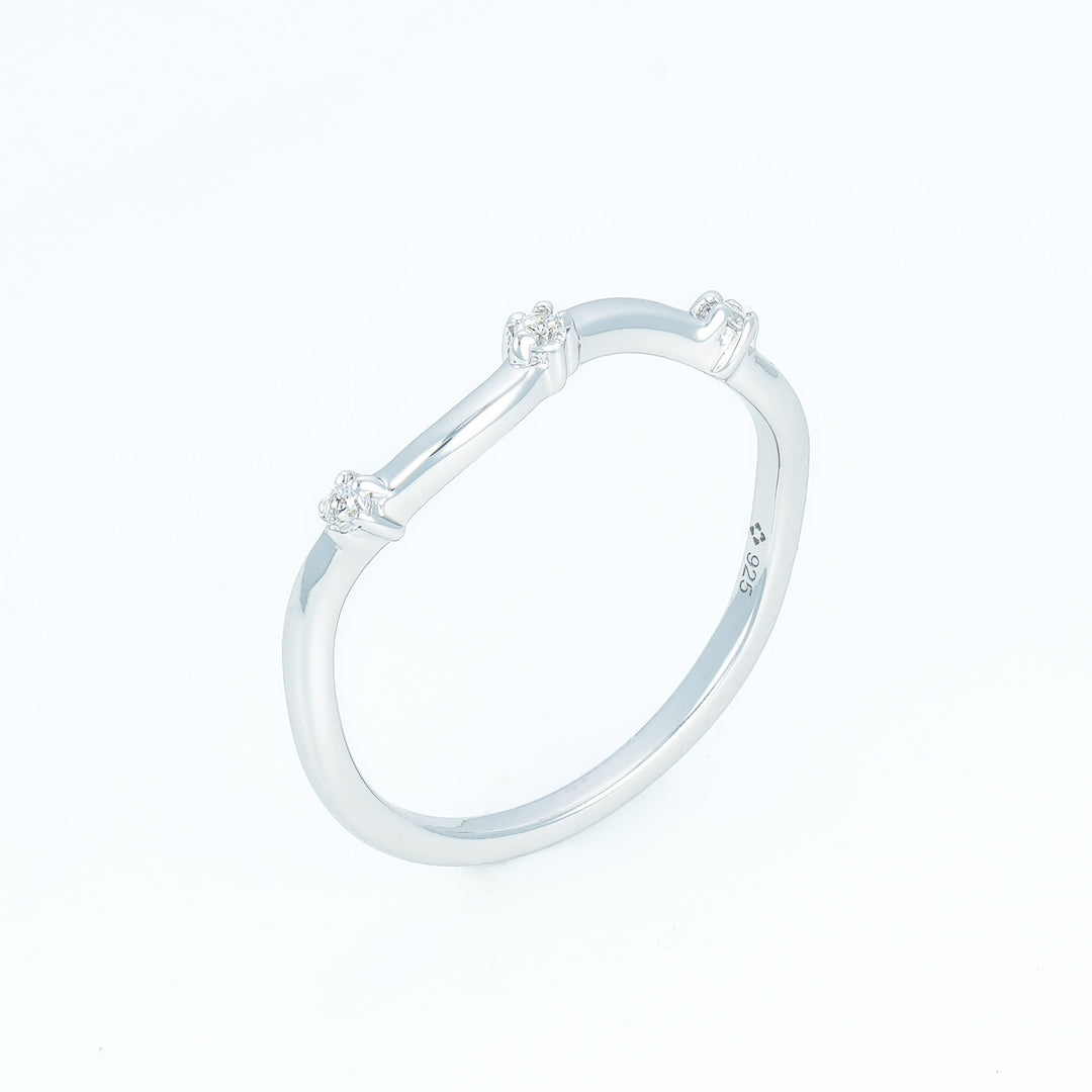 wave three stones band rings in Silver