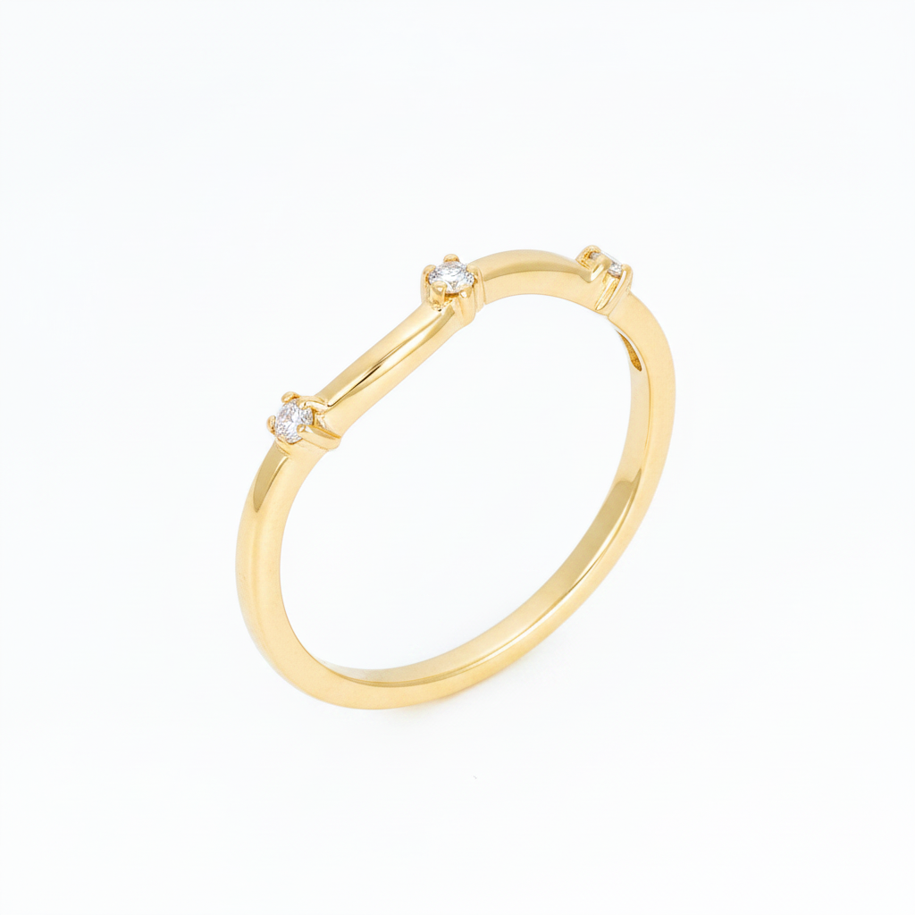 wave three stones band rings in gold