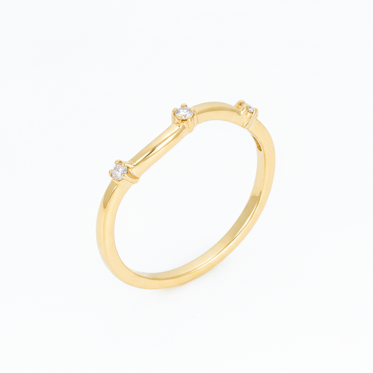 wave three stones band rings in gold