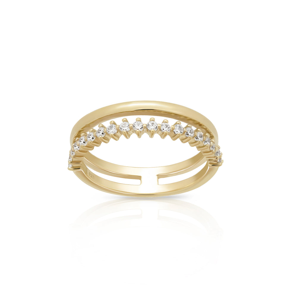 NAIMA wide double row split band stackable ring design with white stones gift for women in 18K Yellow Gold Vermeil