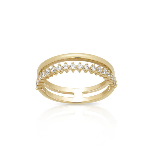 NAIMA wide double row split band stackable ring design with white stones gift for women in 18K Yellow Gold Vermeil
