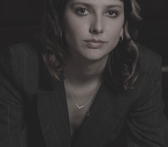 NAIMA wishbone necklace with stones with matching chain in Sterling Silver, layering style for the office