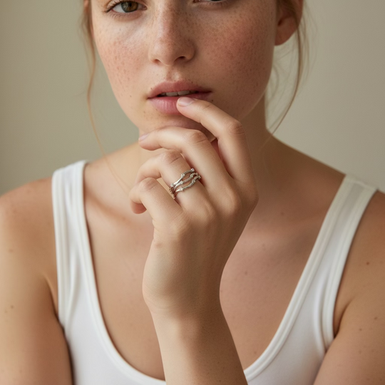Wave 3 stones stack band ring in Silver 
