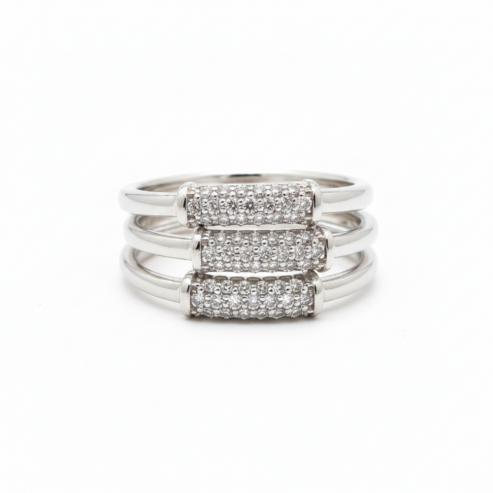 Pave section band ring in silver 