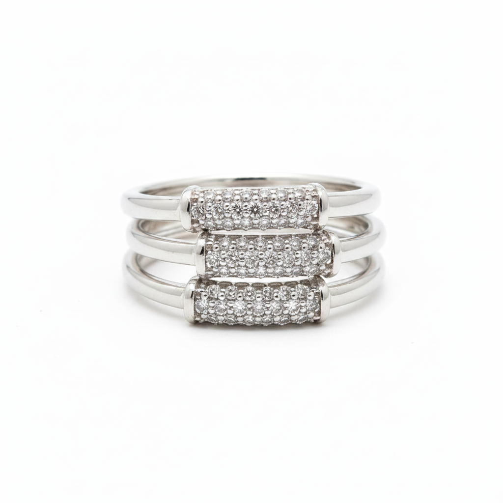 Pave section band ring in silver 