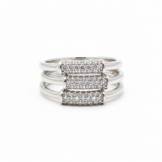 Pave section band ring in silver 